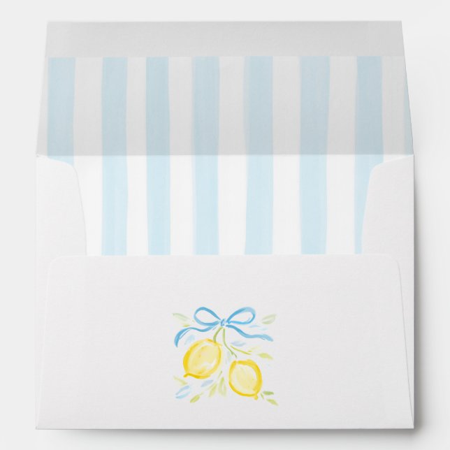 Light Blue Stripes Lemon Branches With Bow Envelope (Back (Bottom))