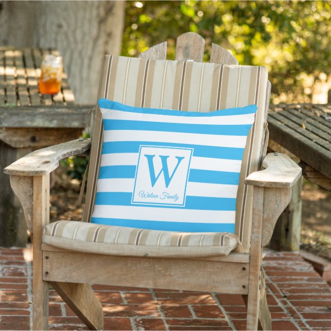 Light Blue Stripes Monogram  Cushion (Chair)