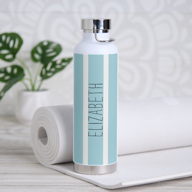 Light Blue Stripes with Name Water Bottle (Yoga)