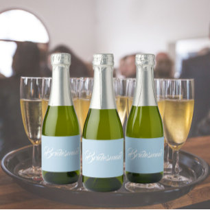 Light Blue Stylised Script Wedding Bridesmaid Sparkling Wine Label