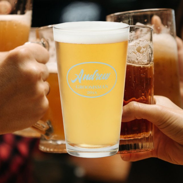 Light Blue Stylised Wedding Groomsman Glass (In Situ)