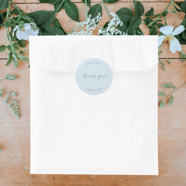 Light Blue Stylised Wedding Thank You Classic Round Sticker (In Situ Wedding)