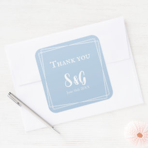 Light Blue Stylish Script Novelty Wedding Initials Square Sticker