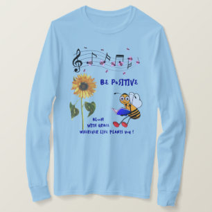 Light Blue Sunflower Bees Positive T-Shirt