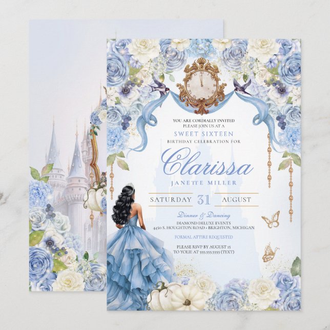 Light Blue Sweet 16 Cinderella V2 Invitation (Front/Back)