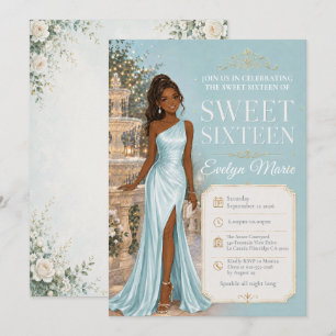 Light Blue Sweet 16 Garden Fountain Party Invitation