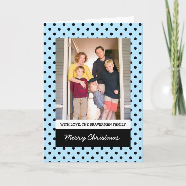 Light Blue Sweet Polka Dot Holiday Photo Card (Front)