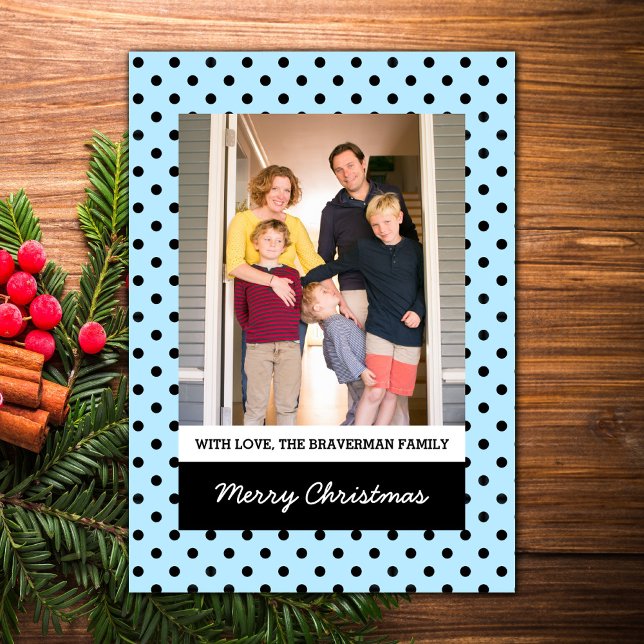 Light Blue Sweet Polka Dot Holiday Photo Flat Card (Light Blue Sweet Polka Dot Holiday Photo Card)