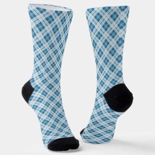 Light Blue tartan plaid winter pattern Socks