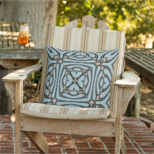 Light Blue Taupe Beige Brown Black Tribal Art Cushion