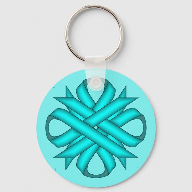 Light Blue / Teal Clover Ribbon by Kenneth Yoncich Key Ring (Front)