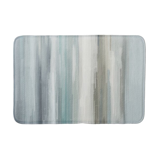 Light Blue Teal Gray Brown Abstract Stripe Bath Mat (Front)