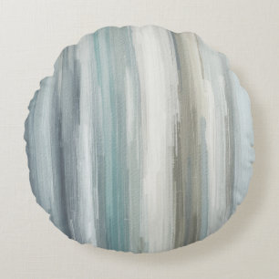 Light Blue Teal Gray Brown Abstract Stripe Round Cushion