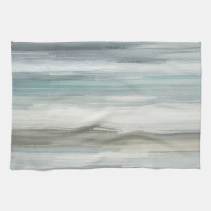 Light Blue Teal Gray Brown Abstract Stripe Tea Towel
