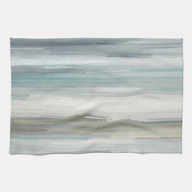 Light Blue Teal Gray Brown Abstract Stripe Tea Towel (Horizontal)