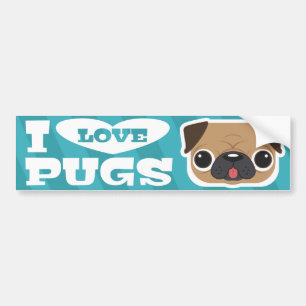 Light Blue Teal I LOVE PUGS bumpersticker Bumper Sticker