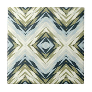 Light Blue Teal Olive Green White Ethnic Tribe Art Tile