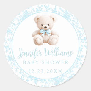 Light blue teddy bear baby boy shower stickers