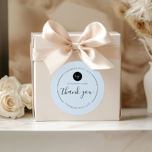 Light Blue Thank You Handmade with Love Classic Round Sticker
