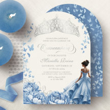 Light Blue Tiara Butterflies Flowers Quinceanera