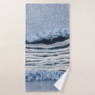 Light blue torn Jeans texture. Bath Towel