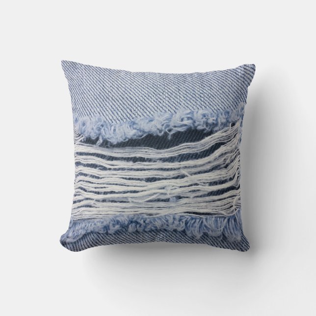 Light Blue Torn Jeans Texture Cushion (Front)