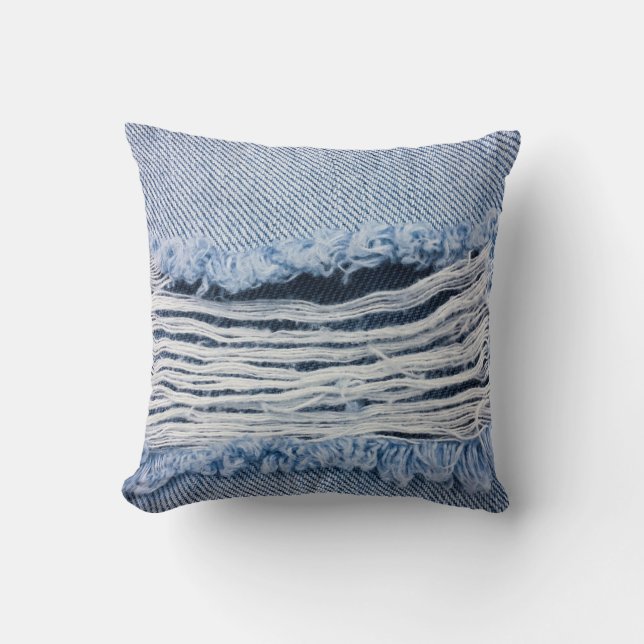 Light blue torn Jeans texture. Cushion (Front)