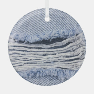 Light Blue Torn Jeans Texture Glass Tree Decoration