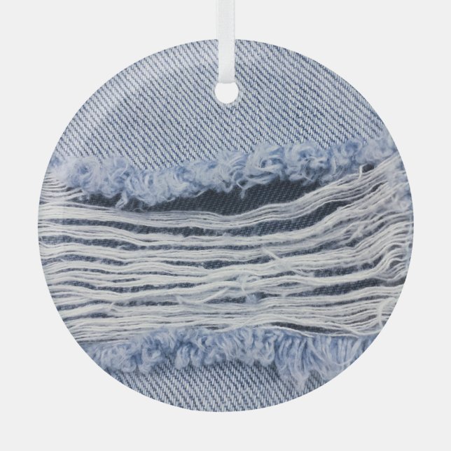 Light Blue Torn Jeans Texture Glass Tree Decoration (Front)