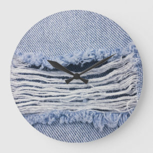 Light Blue Torn Jeans Texture Large Clock