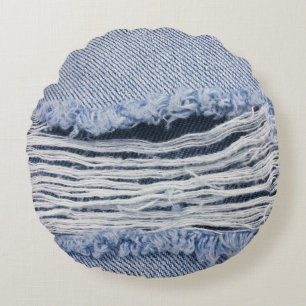 Light Blue Torn Jeans Texture Round Cushion