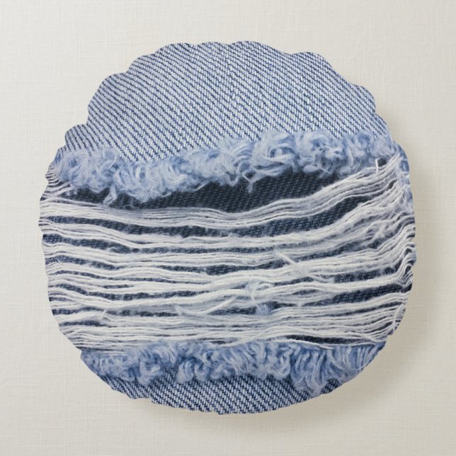 Light Blue Torn Jeans Texture Round Cushion (Front)