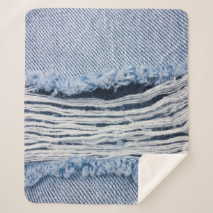 Light blue torn Jeans texture. Sherpa Blanket