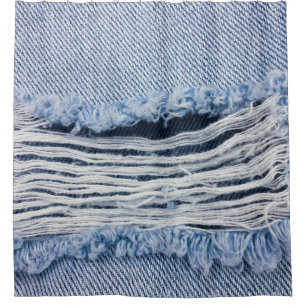 Light blue torn Jeans texture. Shower Curtain