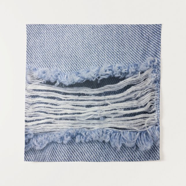 Light Blue Torn Jeans Texture Tapestry (Front)