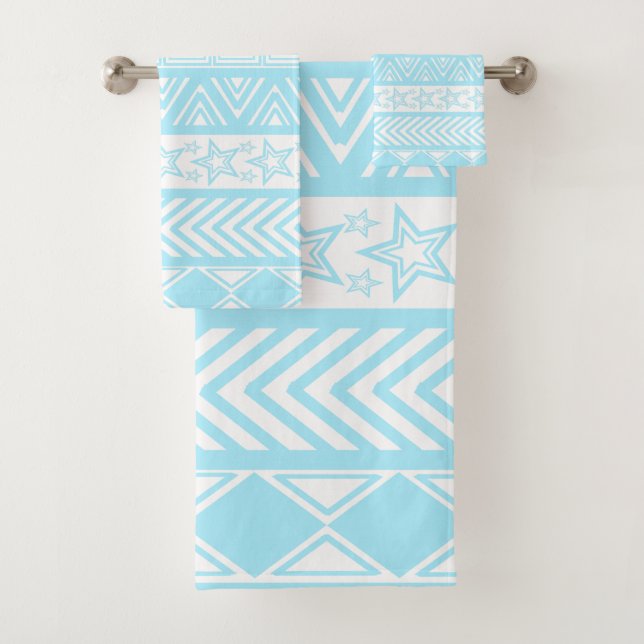 Light Blue Tribal Design Bath Towel Set (Insitu)