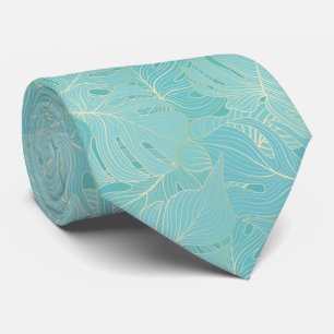 Light blue tropical palm leaves pattern tie