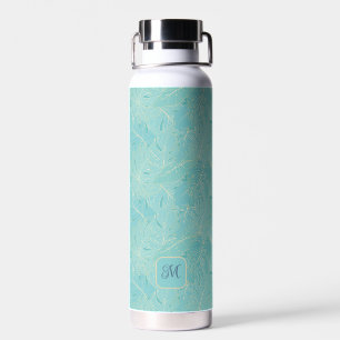 Light blue tropical palm leaves pattern water bottle