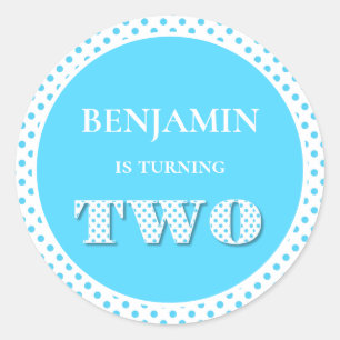 Light Blue Turning Two Polka Dot Classic Round Sticker