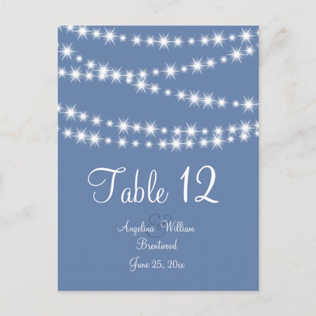 Light Blue Twinkle Lights Table Number Postcard (Front)