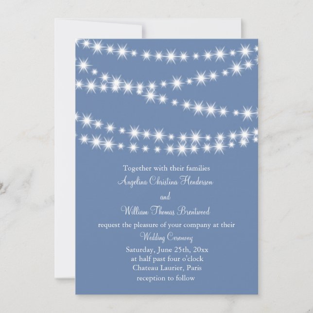 Light Blue Twinkle Lights Wedding Invitation (Front)