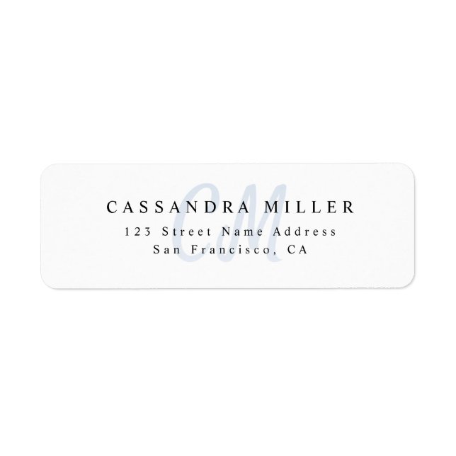 Light Blue Two Letter Monogram Name Return Address (Front)