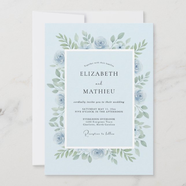 Light Blue Verdant Floral Wedding Invitation (Front)