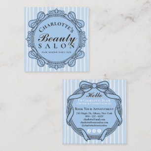 Light Blue Vintage Bow Frame Square Salon Business Card