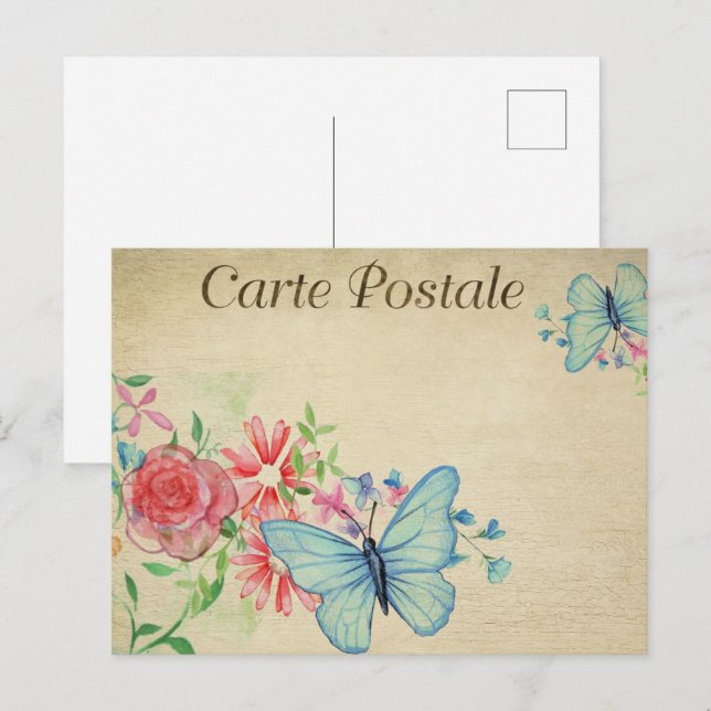 Light Blue Vintage Butterflies Postcard (Front/Back)