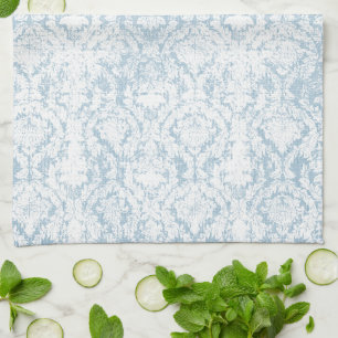 light blue vintage damask pattern tea towel