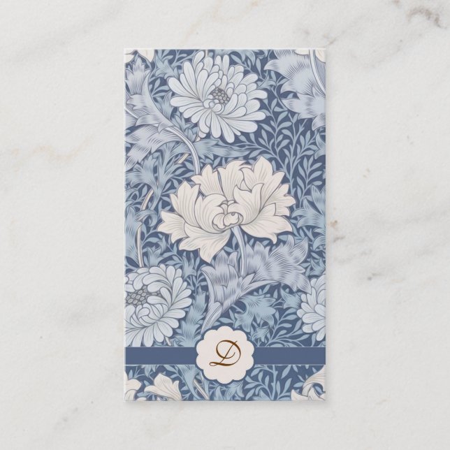light blue vintage flowers pattern business card (Front)