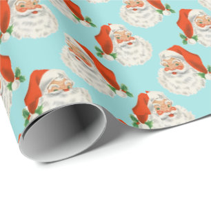 Light Blue   Vintage Santa Wrapping Paper