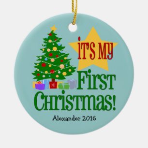 Light Blue w/Tree Baby's First Christmas Ornament