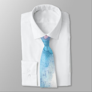 Light Blue Watercolor Beach Ocean Wedding Tie